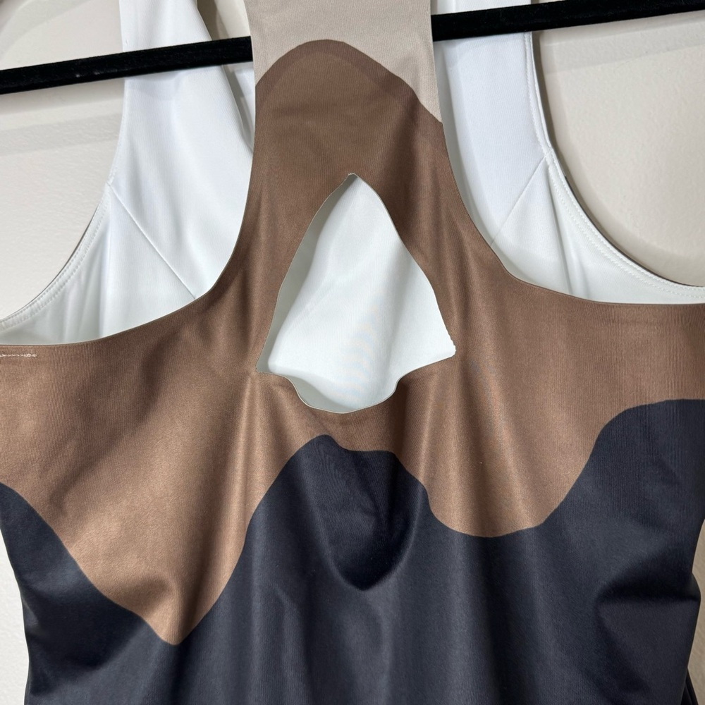 adidas x Merimekko Black Brown & White‎ Abstract Racer Back Cutout Athletic Tank - Picture 9 of 9